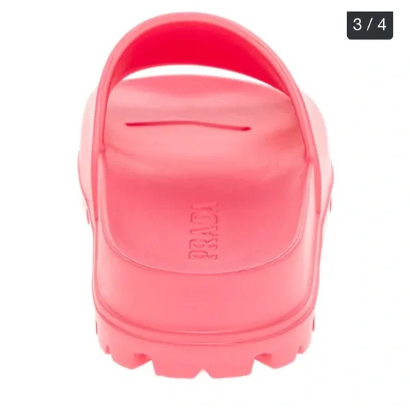 Prada Iconic Logo Vibrant Pink Slides - Picture 4 of 6